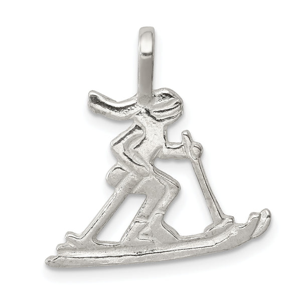 Carat in Karats Sterling Silver Polished Finish Skier Charm Pendant (23mm x 22mm)