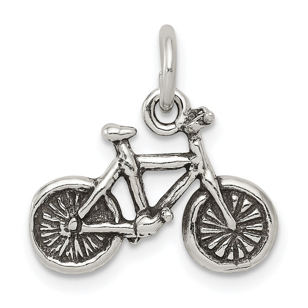 Carat in Karats Sterling Silver Antiqued Bicycle Charm Pendant (19mm x 18mm)