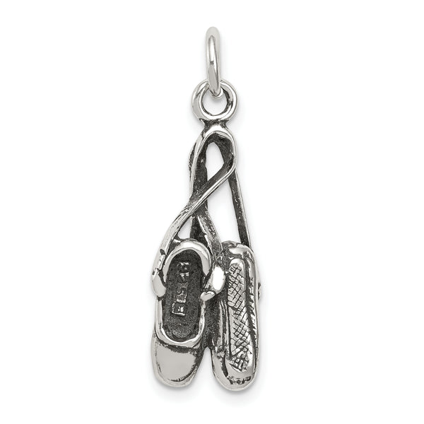 Quilates en quilates Plata de ley Antiqued Ballet Shoes Charm Pendant (1.33 pulgadas x 0.39 pulgadas)