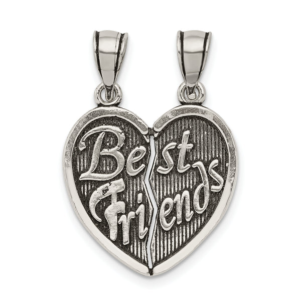 Quilates en quilates Plata esterlina Pulido Envejecido Best Friends Break Apart Heart Charm Pendant (19.6 mm)