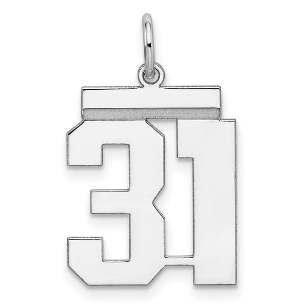 Carat in Karats Sterling Silver Polished Finish Rhodium-Plated Number 31 Charm Pendant (21mm x 16mm)