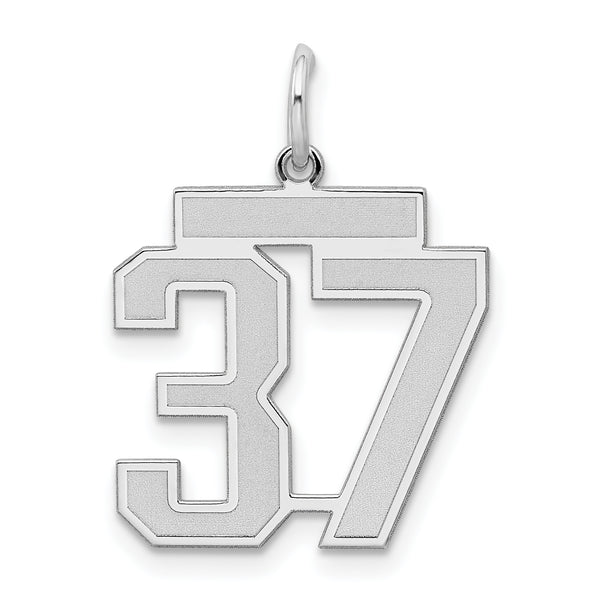 Carat in Karats Sterling Silver Polished Finish Laser Design Rhodium-Plated Satin Number 37 Charm Pendant (22mm x 18mm)