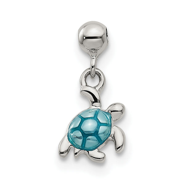 Carat in Karats Sterling Silver Enamel Dangle Turtle Charm Pendant (12.6mm x 7.5mm)