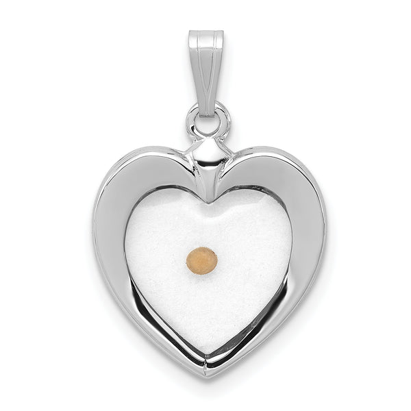 Carat in Karats Sterling Silver Polished Finish Rhodium-Plated Large Heart With Mustard Seed Charm Pendant (18mm x 15mm)