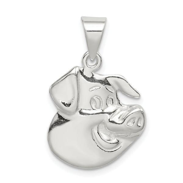 Carat in Karats Sterling Silver Polished Finish Pig Charm Pendant (21mm x 17mm)