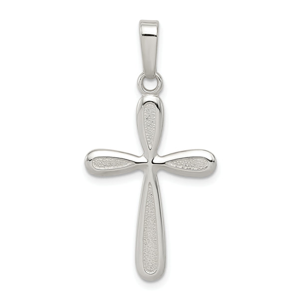 Carat in Karats Sterling Silver Polished and Textured Cross Charm Pendant (1.18 Inch x 0.7 Inch)