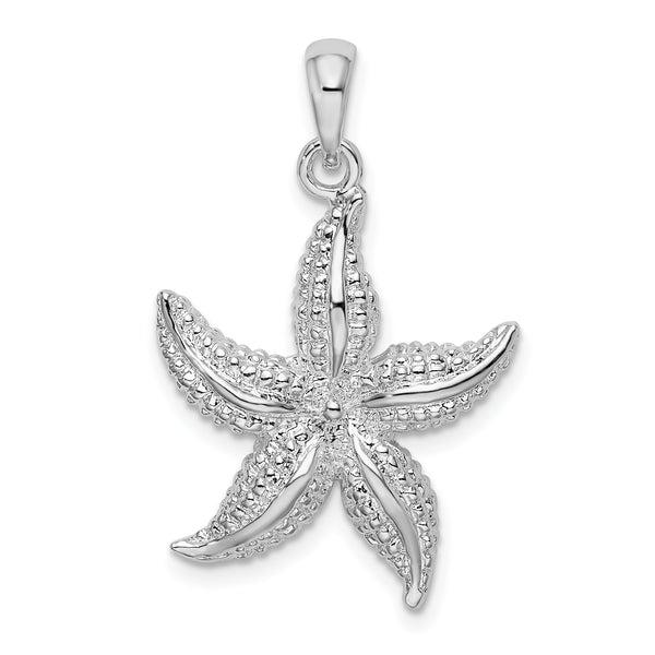 Carat in Karats Sterling Silver Polished Finish And Textured Starfish Charm Pendant (30.16mm)