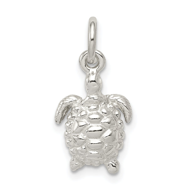 Carat in Karats Sterling Silver Polished Finish Turtle Charm Pendant (17mm x 10mm)