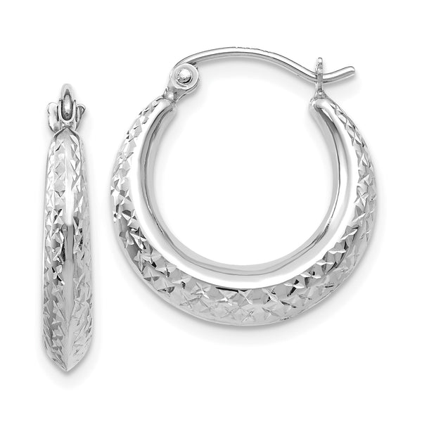 Carat in Karats 14K White Gold Textured Hollow Hoop Earrings (19mm x 18mm)