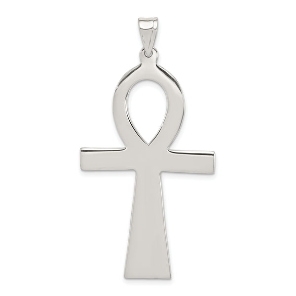 Carat in Karats Sterling Silver Polished Finish Ankh Cross Charm Pendant (50mm x 26mm)