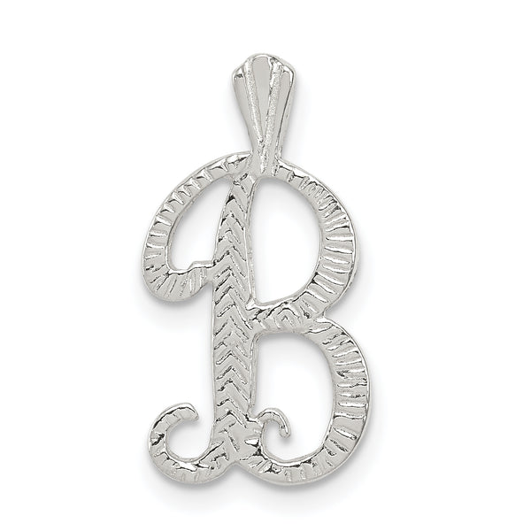 Carat in Karats Sterling Silver Polished Finish Textured Letter B Initial Chain Slide Pendant