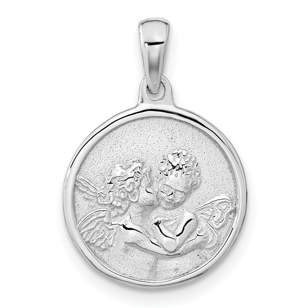 Carat in Karats Sterling Silver Polished Finish Rhodium-Plated Angels Hugging Charm Pendant (21.04mm x 13.92mm)