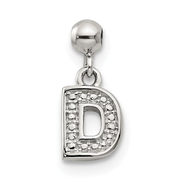 Carat in Karats Sterling Silver Letter D Dangle Initial Charm Pendant (12.3mm x 5.4mm)