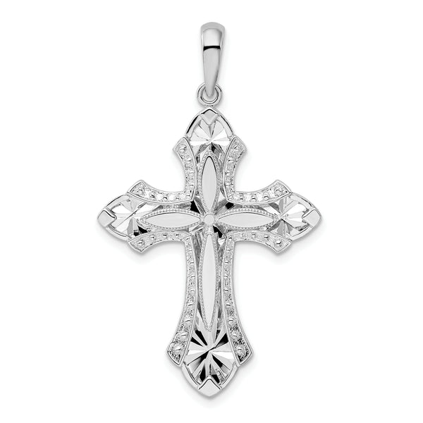 Carat in Karats Sterling Silver Polished Finish Fleur De Lis With Poem On Reverse Cross Charm Pendant (32.63 mm x 24.8 mm)