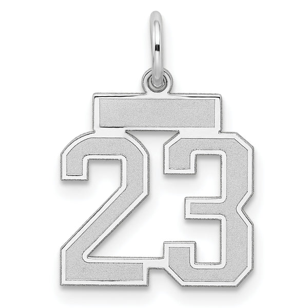 Carat in Karats Sterling Silver Polished Finish Laser Design Rhodium-Plated Satin Number 23 Charm Pendant (19mm x 14mm)