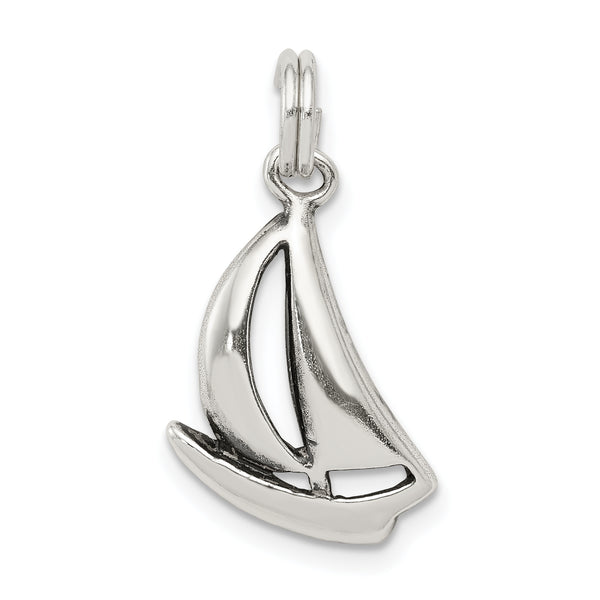 Carat in Karats Sterling Silver Polished Finish Sailboat Charm Pendant (20mm x 12mm)