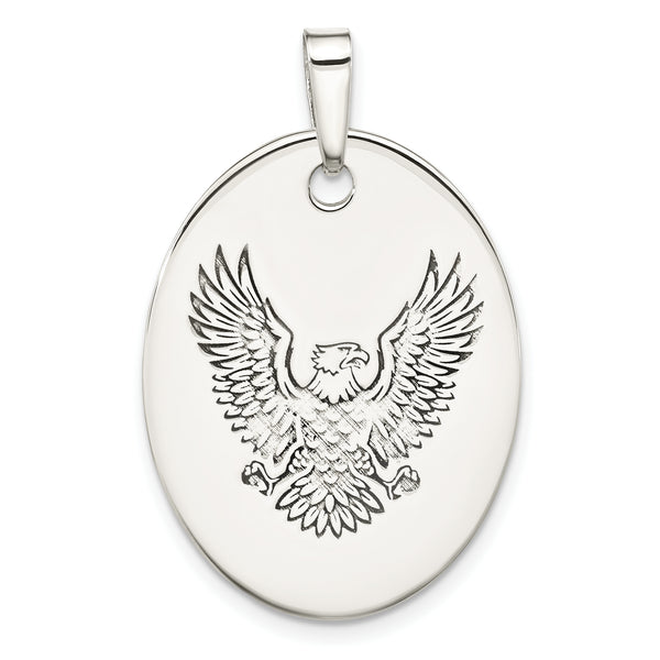 Carat in Karats Sterling Silver Polished Eagle Oval Charm Pendant (1.43 Inch x 0.87 Inch)