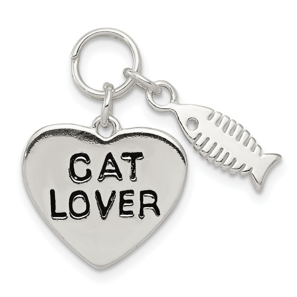 Carat in Karats Sterling Silver Cat Lover Charm Pendant (22mm x 15mm)