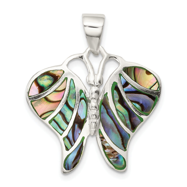 Carat in Karats Sterling Silver Abalone Butterfly Charm Pendant (29mm x 24mm)