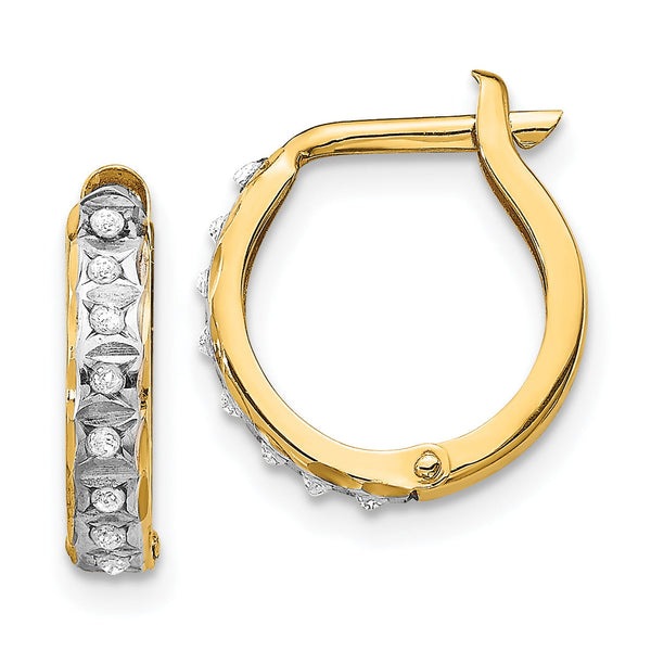 Carat in Karats 14K Yellow Gold Diamond Fascination Round Hinged Hoop Earrings (13mm x 2mm)