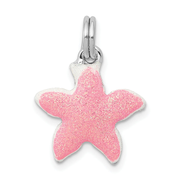 Carat in Karats Sterling Silver Rhodium-Plated Enameled Sparkle Starfish Charm Pendant (0.86 Inch x 0.59 Inch)