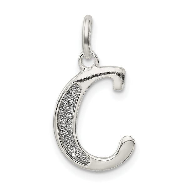 Carat in Karats Sterling Silver Polished Finish Glitter Enamel Letter C Initial Charm Pendant (24mm x 12mm)