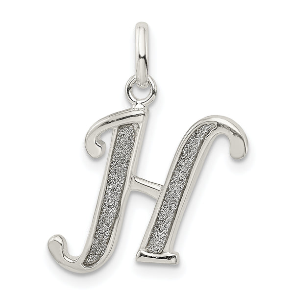 Carat in Karats Sterling Silver Polished Glitter Enamel Letter H Initial Charm Pendant (1.06 Inch x 0.59 Inch)