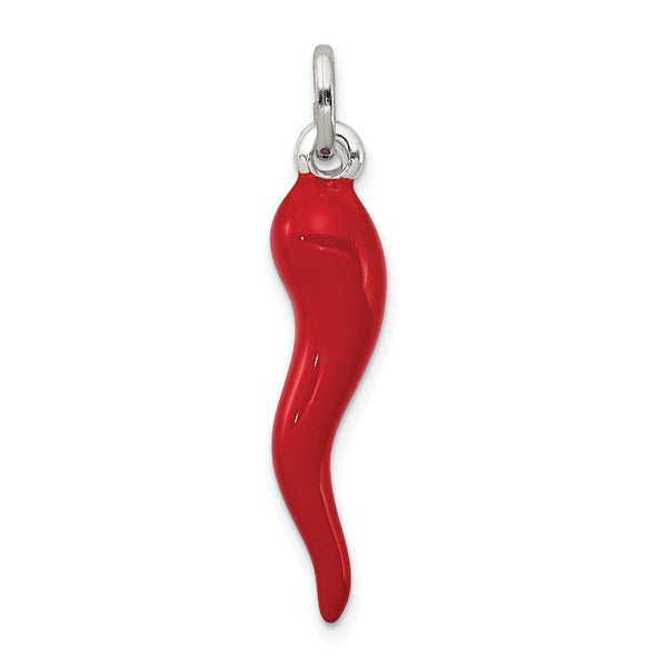 Carat in Karats Sterling Silver 3D Red Enamel Italian Horn Pendant (1.3 Inches x Inches 0.28)