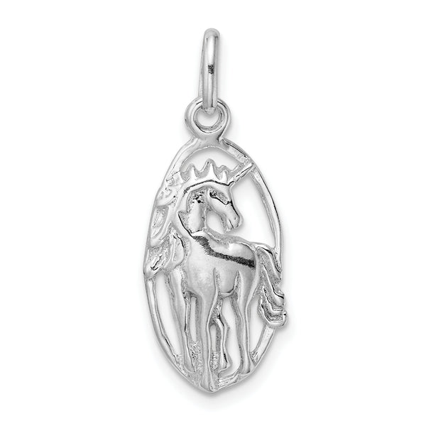 Carat in Karats Sterling Silver Polished Unicorn In Frame Charm Pendant (1.18 Inch x 0.47 Inch)