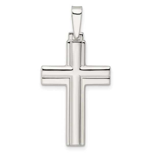 Carat in Karats Sterling Silver Polished Finish With Lines Latin Cross Charm Pendant (36.05mm x 17.95mm)