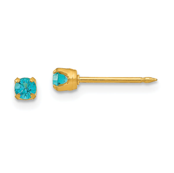 Carat in Karats 14K Yellow Gold Created Crystal Stud Post Earrings (3 mm x 3 mm)