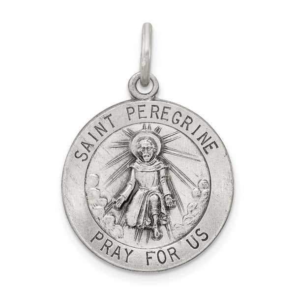 Carat in Karats Sterling Silver Antiqued St. Peregrine Medal Pendant (28mm x 20mm)