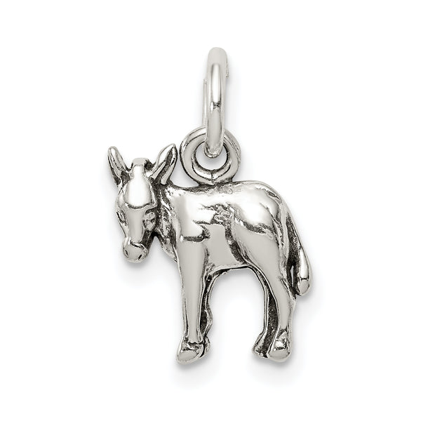 Carat in Karats Sterling Silver Antiqued Donkey Charm Pendant (13mm x 12mm)