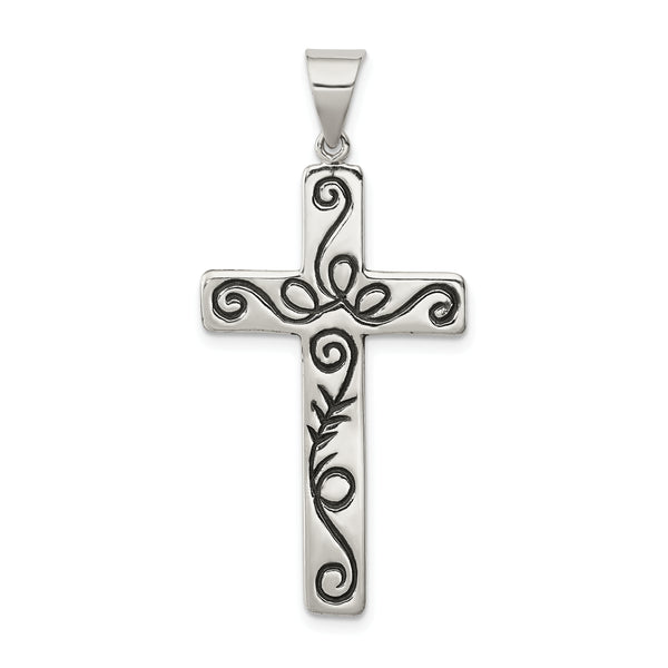 Carat in Karats Sterling Silver Polished Latin Cross Charm Pendant (1.69 Inch x 0.78 Inch)