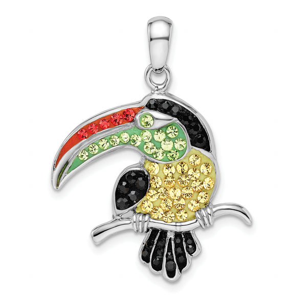 Carat in Karats Sterling Silver Polished Finish Rhodium-Plated Preciosa Crystal Toucan Charm Pendant (32.89mm x 24.95mm)