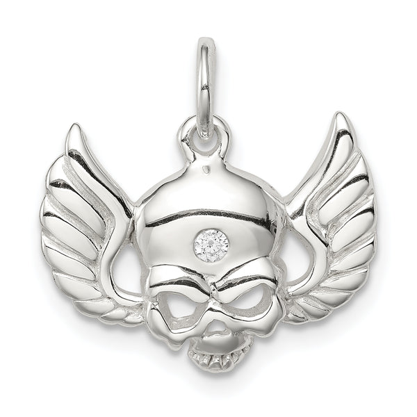 Carat in Karats Sterling Silver CZ Skull With Wings Charm Pendant (20mm x 20mm)