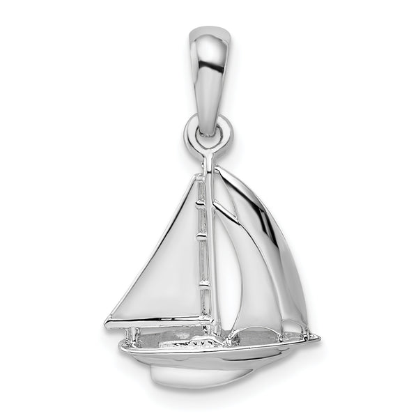 Carat in Karats Sterling Silver Polished Finish 3D Sailboat Charm Pendant (25.89mm)