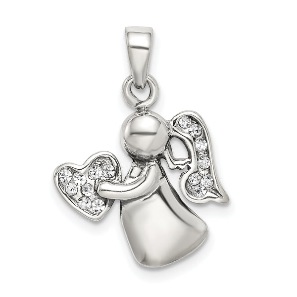 Quilate en quilates de plata esterlina envejecida CZ Angel Charm Pendant (22.41mm x 14.89mm)