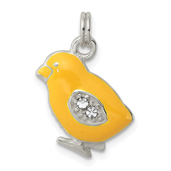 Carat in Karats Sterling Silver Polished Preciosa Crystal Enameled Small Chick Charm Pendant (0.86 Inch x 0.39 Inch)