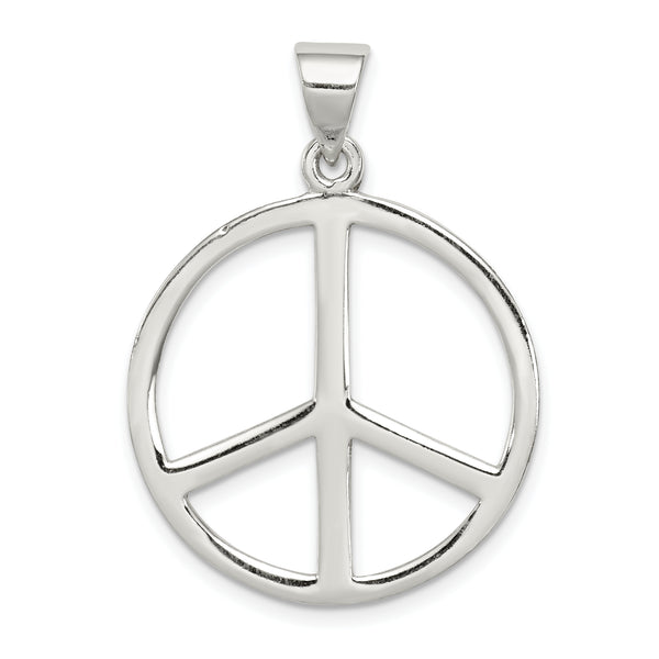 Carat in Karats Sterling Silver Polished Finish Peace Symbol Charm Pendant (33mm x 24mm)