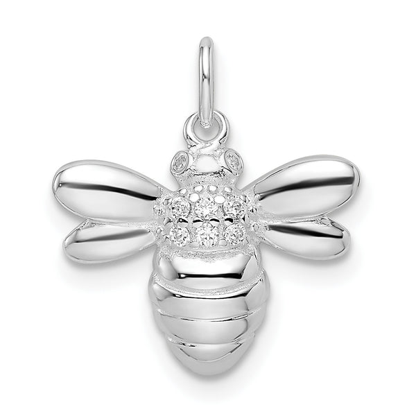 Carat in Karats Sterling Silver Polished Finish Rhodium-Plated CZ Bumble Bee Charm Pendant (18.25mm x 16.22mm)