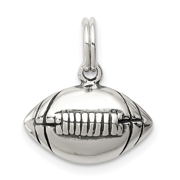 Carat in Karats Sterling Silver Polished Antiqued Football Charm Pendant (0.59 Inch x 0.59 Inch)