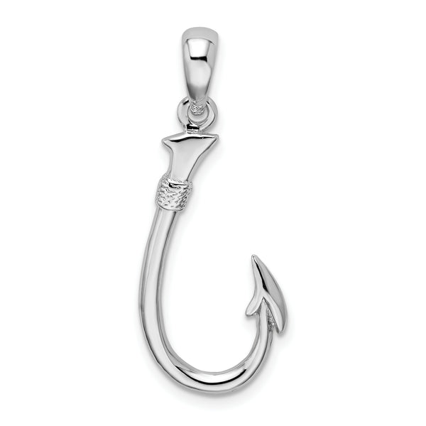 Carat in Karats Sterling Silver Polished Finish 3D Fish Hook Charm Pendant (31.5mm x 13mm)