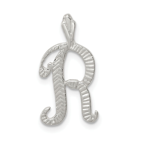 Carat in Karats Sterling Silver Polished Finish Textured Letter R Initial Chain Slide Pendant