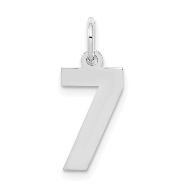 Carat in Karats Sterling Silver Polished Rhodium-Plated Number 7 Charm Pendant (0.78 Inch x 0.15 Inch)