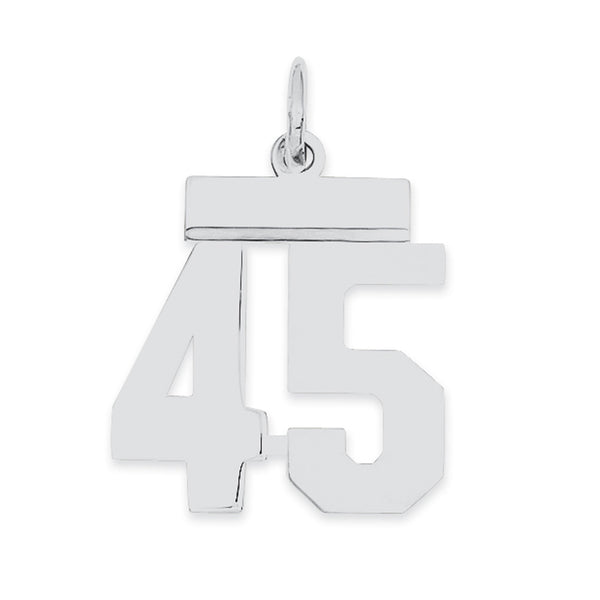 Carat in Karats Sterling Silver Polished Finish Rhodium-Plated Number 45 Charm Pendant (20mm x 8mm)