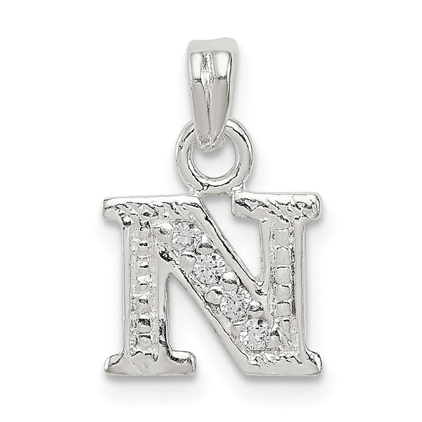 Carat in Karats Sterling Silver Cubic Zirconia Letter N Initial Charm Pendant