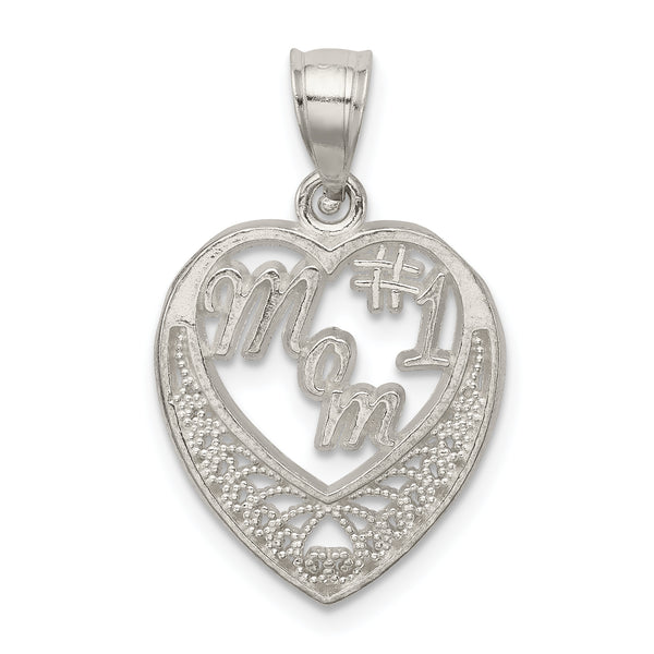 Quilate en quilates Plata esterlina Acabado pulido #1 Mom Charm Pendant (25mm x 16mm)