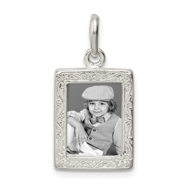 Carat in Karats Sterling Silver Polished Picture Frame Charm Pendant (0.96 Inch x 0.5 Inch)