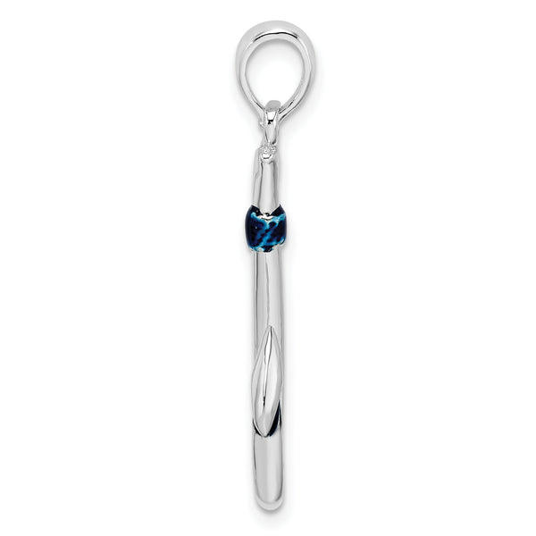 Carat in Karats Sterling Silver Polished Finish 3D Enameled Fish Hook Charm Pendant (31.5mm x 12.5mm)